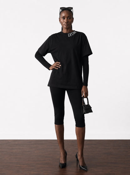Women’s black collar mark T-shirt